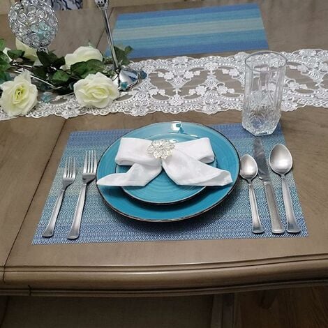 Lot de 4 sets de table en vinyle résistants aux taches, pliables, lavables et essuyables pour la décoration de la table de salle à manger de cuisine (bleu)