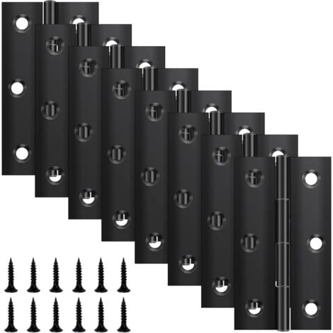 Lot de 8 charnières pliantes 68 mm × 38 mm, charnière en acier inoxydable noir, charnière piano, petite charnière, charnière de porte pour portes, fenêtres, armoires avec 48 vis