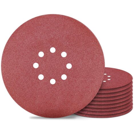 Disque de Ponçage 225 mm Papier Abrasif 8 Trous Grain 80 pour Ponceuse Murale 10PCS