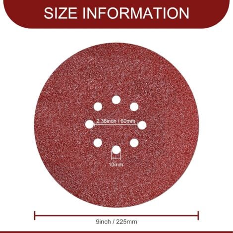 Disque de Ponçage 225 mm Papier Abrasif 8 Trous Grain 80 pour Ponceuse Murale 10PCS