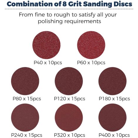 100 Disques Abrasifs Velcro 125mm - Grains 40 à 400 - Pour Meuleuse D'Angle, Ponçage Métal/Bois