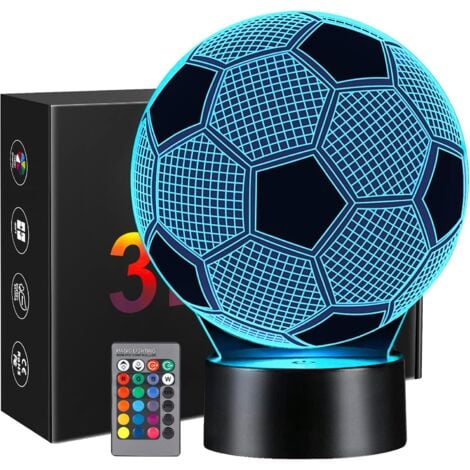 Veilleuse Cadeau Foot Garcon Enfants Fille,  Football Veilleuse Enfant 3D Lampe Optique Illusion Decoration Chambre 16 Couleurs Changeantes Cadeau d'anniversaire Nol pour Fan de Foot