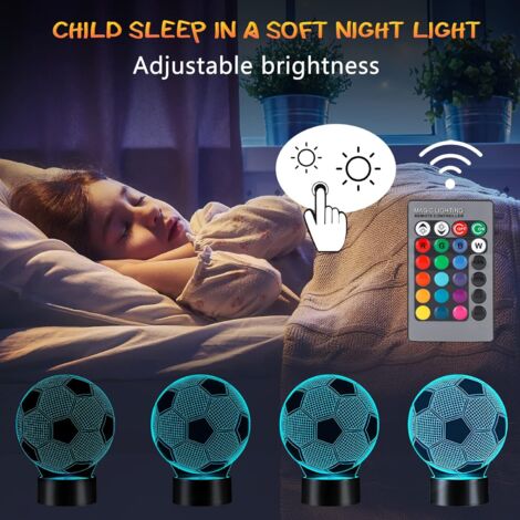 Veilleuse Cadeau Foot Garcon Enfants Fille,  Football Veilleuse Enfant 3D Lampe Optique Illusion Decoration Chambre 16 Couleurs Changeantes Cadeau d'anniversaire Nol pour Fan de Foot