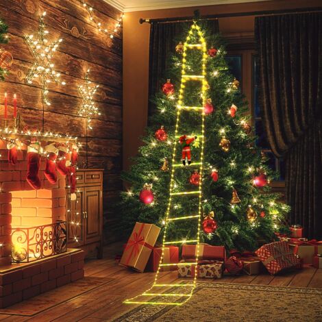 Guirlande Lumineuse échelle Père Noël 2m Solaire - 124 LED, 8 Modes, étanche IP65, Télécommande, Timer