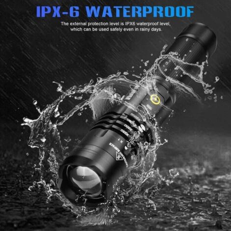 Torche LED Torche Ultra Puissante 10000 Lumens, Torche Militaire Tactique Rechargeable USB 5 Modes IPX4 Étanche, Batterie Incluse