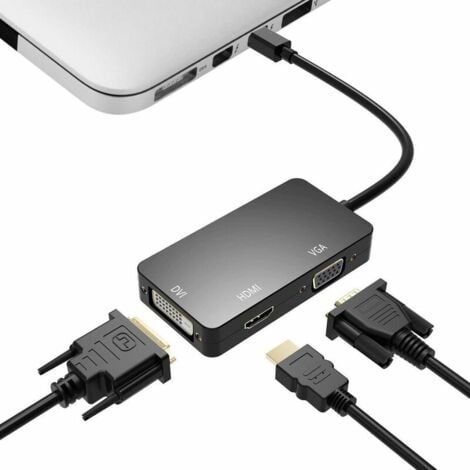 Adaptateur Thunderbolt 3-en-1 Mini Displayport vers HDMI DVI VGA Noir