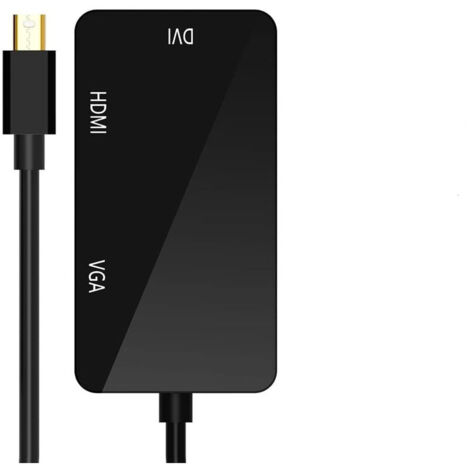 Adaptateur Thunderbolt 3-en-1 Mini Displayport vers HDMI DVI VGA Noir