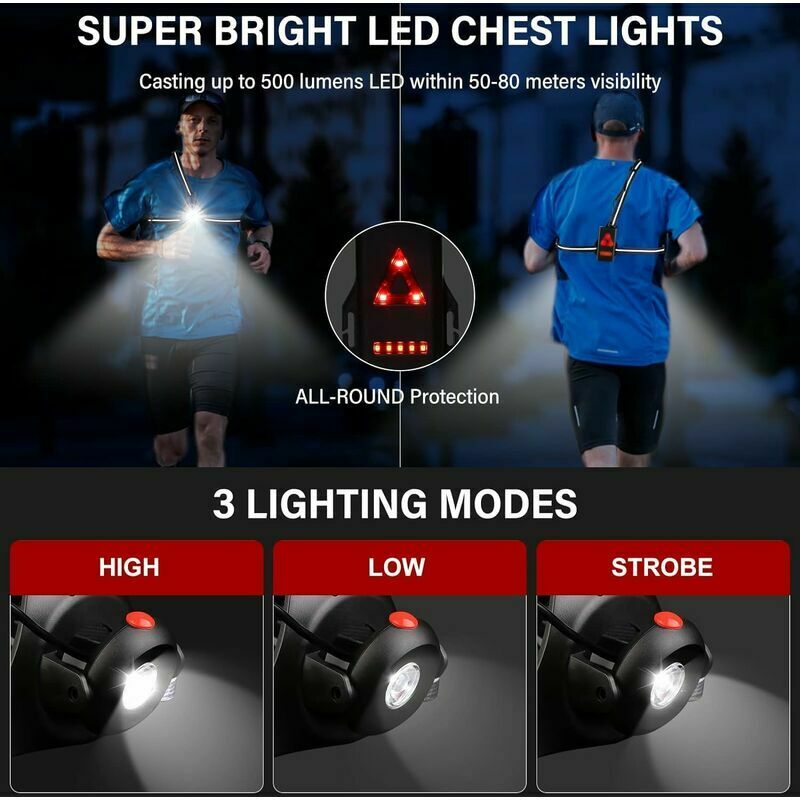 Victoper Lampe de Course à Pied,2023 Récents 3 LED Lampe Running Lampe de  Course à LED Rechargeable 120°Rotatif 3 Modes De Course Portable  Réfléchissant Lumière de Poitrine Étanche pour Jogging : 