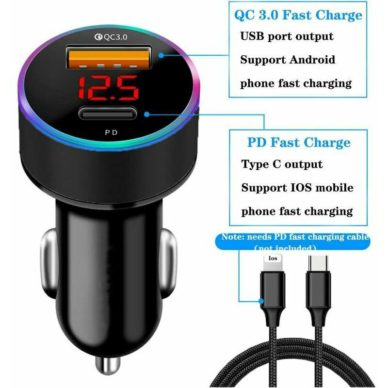 Allume Cigare USB,Chargeur Voiture PD&QC, Chargeur iphone Voiture PD 20W  Charge Rapide, QC 18W Chargeur