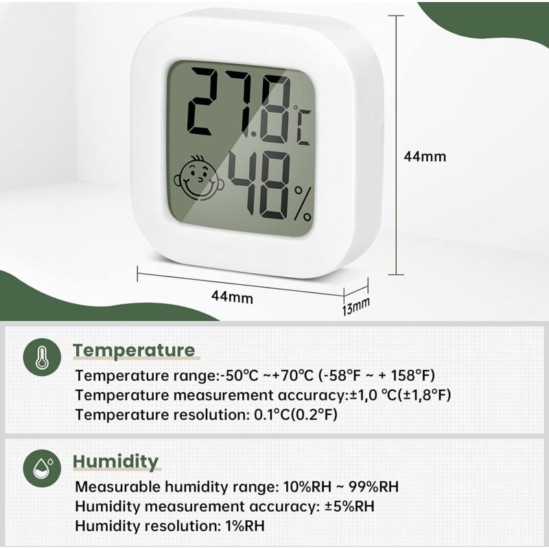Vinabo 2PCS Mini Thermomètre Hygromètre Digital à Haute Précision,  Thermomètre Hygrometre Interieur, Avec Interrupteur, Transformable ℃/℉,  Pour Salon Entrepôt Chambre de Bébé Vestiaire(Blanc) : : Jardin
