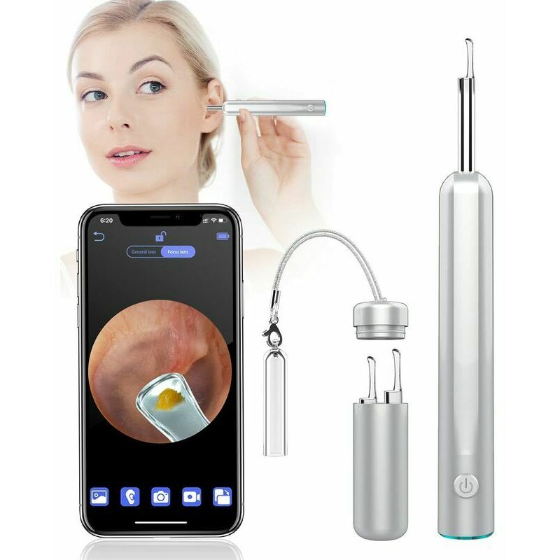 Nettoyeur de cérumen avec caméra HD, sans fil avec lumières LED, endoscope  d'oreille avec pelle auriculaire, compatible avec iPhone, iPad, Android
