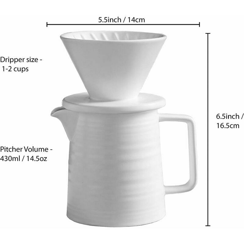 Ensemble de cafetière 500 ml, goutteur et décanteur en céramique V60 de  qualité supérieure, cafetière à filtre domestique 1-2 tasses (blanc)