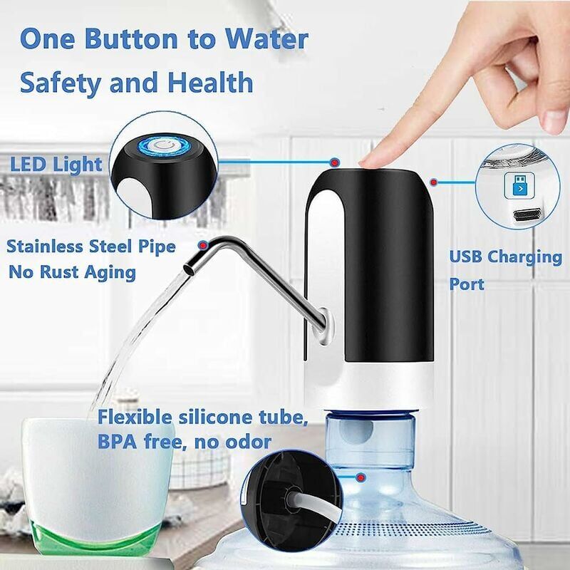 Distributeur d'eau en bouteille, Pompe à eau potable de charge USB Distributeur  d'eau électrique portable Commutateur de bouteille d'eau pour bouteille  universelle de 5 gallons (noir)