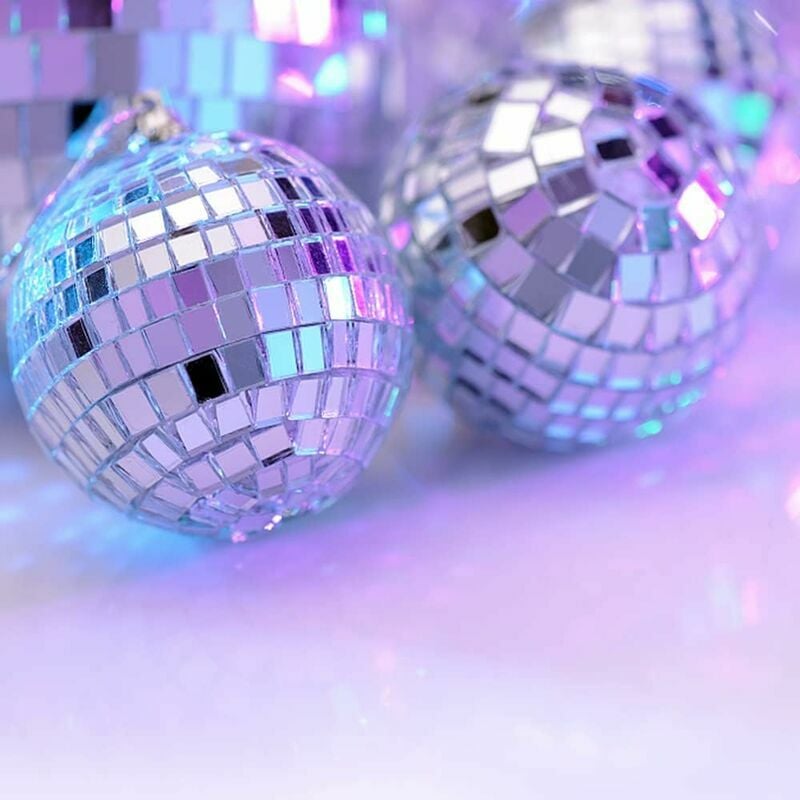 Boule Disco miroir en verre argenté de 4 pouces, 4 pièces, avec ficelle  suspendue, boules Disco de fête, mariage, Disco, fête, décor à thème -   France