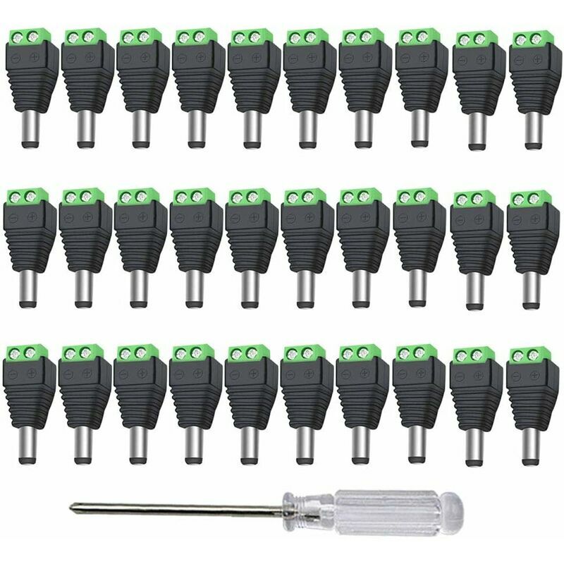 Paquets de 10 Alimentation 12V/24V DC Mâle 5.5x2.1mm DC Vis Borne Connecteur,  pour