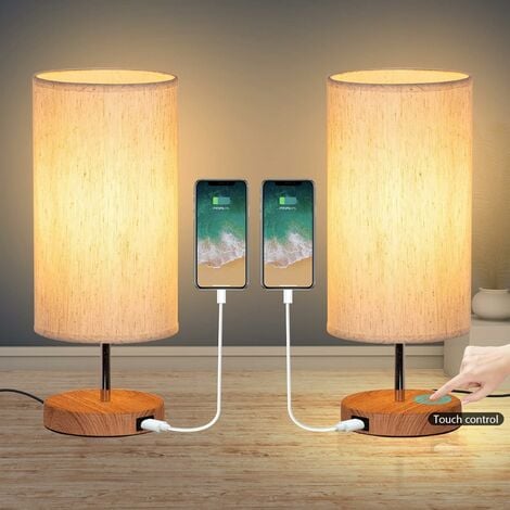 Lampe de chevet en tissu LED Lampe de bureau Lampe d'étude de lecture avec  2 ports de recharge USB