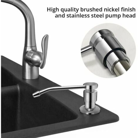 Distributeur de liquide pour évier de cuisine, distributeur de savon pour évier de cuisine avec bouteille de savon de 11 oz, acier inoxydable