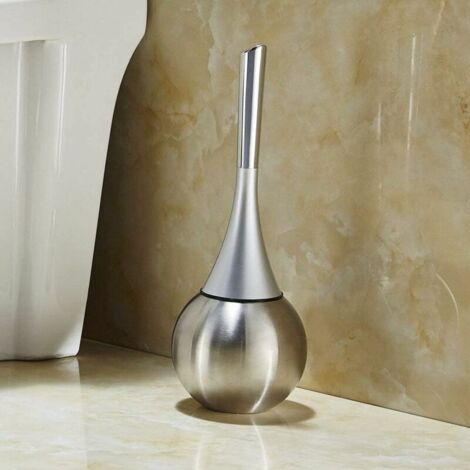 Porte-brosse WC autoportant en acier inoxydable finition brossée polie ensemble WC salles de bains (brosse incluse)-argent