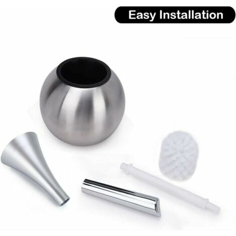 Porte-brosse WC autoportant en acier inoxydable finition brossée polie ensemble WC salles de bains (brosse incluse)-argent