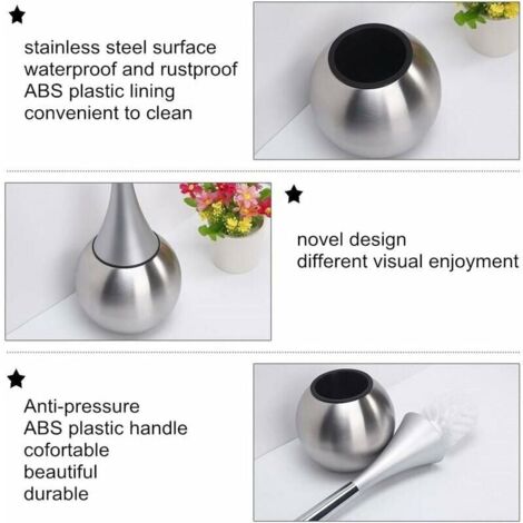 Porte-brosse WC autoportant en acier inoxydable finition brossée polie ensemble WC salles de bains (brosse incluse)-argent