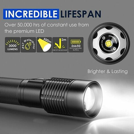 Lampe Torche LED Ultra Puissante Rechargeable USB 500 mètres