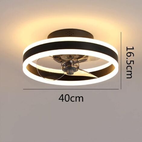 Ventilateur de plafond avec éclairage, silencieux, moderne à LED avec télécommande, minuteur, plafonnier, ventilateur pour salon, salle à manger (couleur : noir, taille : 40 cm)