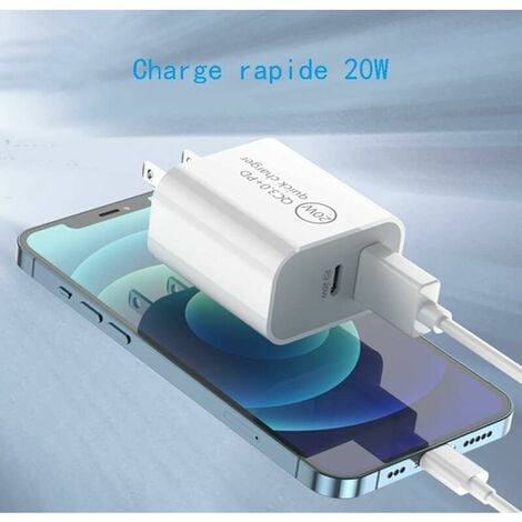 Prise / Chargeur Secteur USB-C 20W iPhone/iPod/iPad Huawei Google Samsung  Blanche