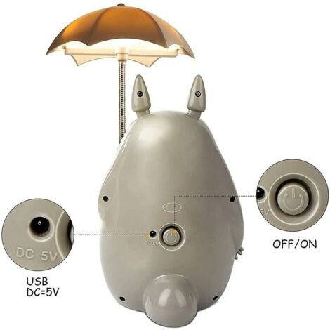 Totoro Veilleuse LED pour enfants, lampe de table de lecture USB rechargeable, dessin animé, animal mignon, décoration de chambre pour garçons et filles