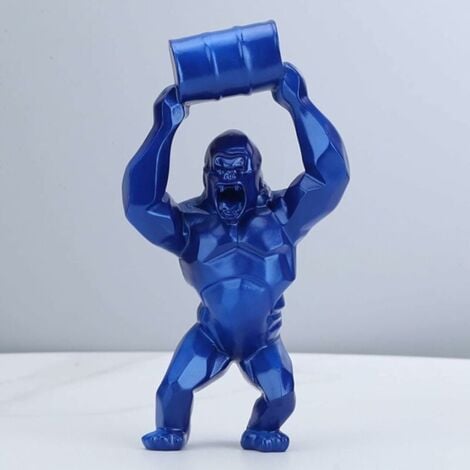 Statue Gorille,King Kong Statue,Décoration Gorille,Salon Résine Statue,Gorille Figure Salon Interieur,Bureauart Moderne Statue (20CM, Blue)