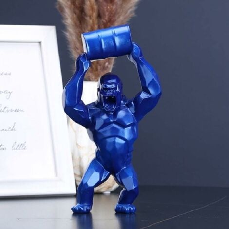 Statue Gorille,King Kong Statue,Décoration Gorille,Salon Résine Statue,Gorille Figure Salon Interieur,Bureauart Moderne Statue (20CM, Blue)