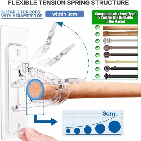 Lot De 4 Supports De Tringle à Rideaux Blancs - Sans Perçage - Pour Salon, Chambre à Coucher, Salle De Bain, Hôtel