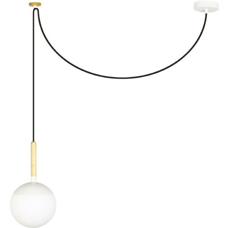 Faro Barcelona – Suspension intérieure 1 ampoule E27 – Diffuseur en verre opaline – Cadre en bois – Hauteur 35 cm – Diamètre 18,5 cm – IP20