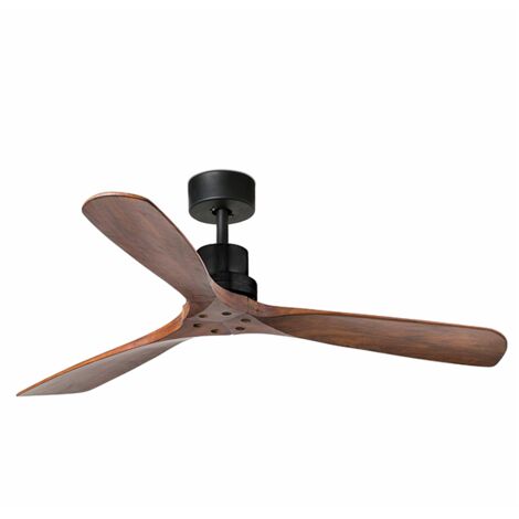 Faro Barcelona – Ventilateur de plafond silencieux 132 cm – 3 pales en bois noir – Télécommande – 6 vitesses – Fonction été/hiver – 33516DC