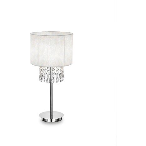 Ideal Lux Opera - Lampe de table à 1 lumière, chrome, blanc, cristal avec abat-jour blanc, E27 (1/2)