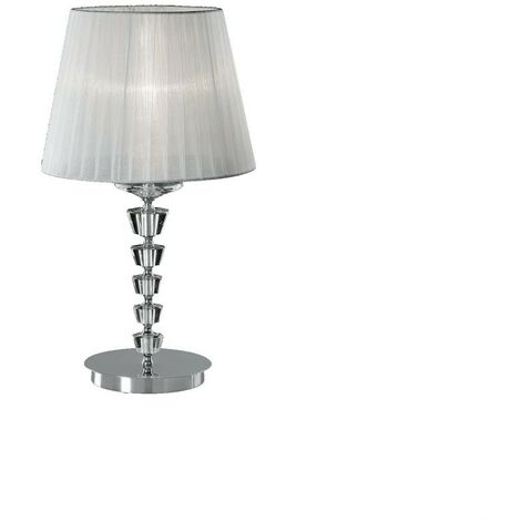 Ideal Lux Pegaso - Petite lampe de table à 1 ampoule chrome, blanc, cristal avec abat-jour en organza, E27 (1/2)