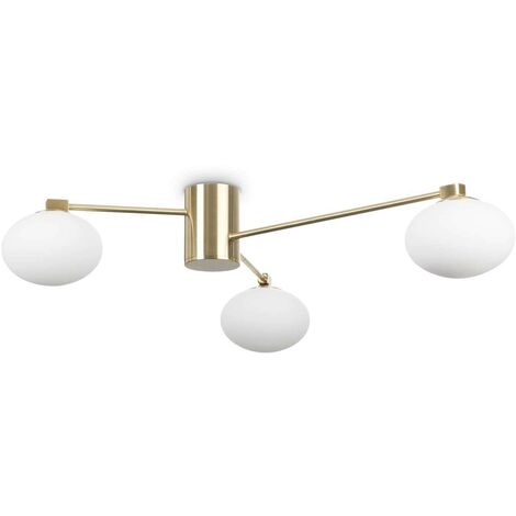 Ideal Lux HERMES Plafonnier semi-affleurant à 3 bras globes multiples laiton (1/2)