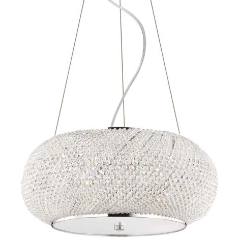 Ideal Lux Pasha' - Suspension à 6 ampoules au fini chrome avec cristaux, E14 (1/2)