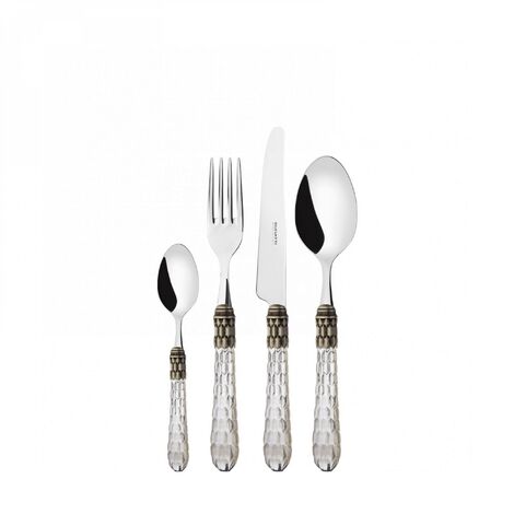 24 pièces couverts ensemble dans un boîtier en bois transparent transparent Cristallo ghiera argento antico Bugatti