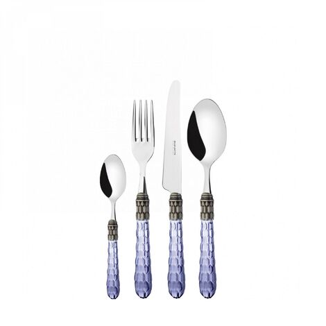 24 pièces couverts ensemble dans un boîtier en bois bleu transparent Cristallo ghiera argento antico Bugatti