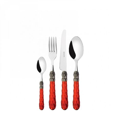 24 pièces couverts ensemble dans un boîtier en bois rouge transparent Cristallo ghiera argento antico Bugatti
