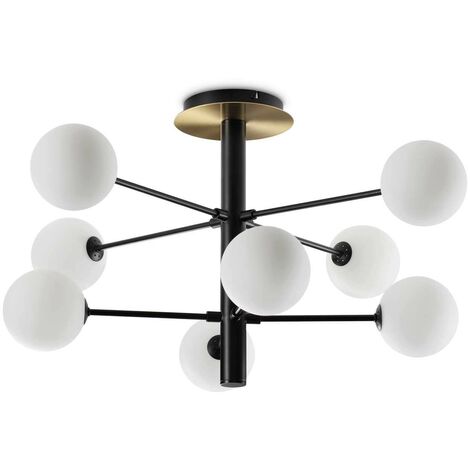 Ideal Lux COSMOPOLITAN Plafonnier globe à 8 ampoules, noir mat, laiton satiné (1/2)