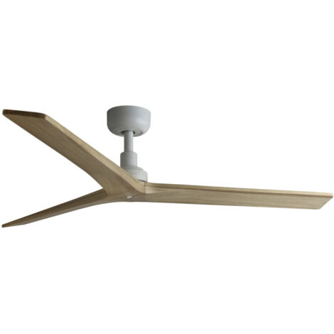 Faro Barcelona – Ventilateur de plafond sans lumière blanc/chêne Ø125cm – Moteur CC compact – 6 vitesses réglables – Fonction d'inversion – Pour pièces jusqu'à 17,6m²
