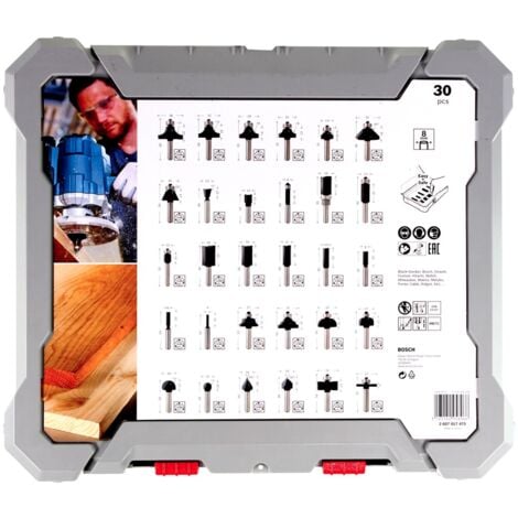 Bosch Fräser Set Mixed 30 teilig 8 mm Schaft für Oberfräsen 2607017475