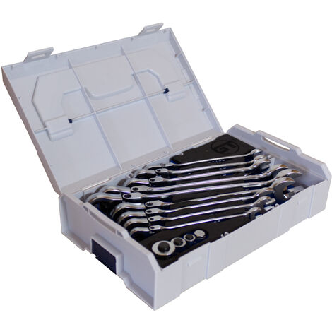 GOTOOLS Ratschen-Ringschlüssel-Set 13-tlg. 8-19mm mit Gelenk in L-Boxx Mini