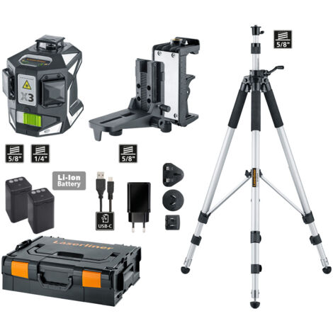 Laserliner Kreuzlinienlaser grün X3-Laser-Pro Linienlaser für Horizontale, Vertikale, Neigungen und zum Loten, 3,7V