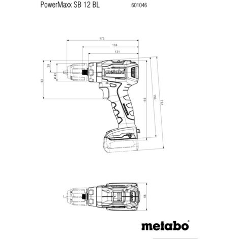 Metabo Akku-Schlagbohrschrauber PowerMaxx 118 BL, Ladegerät Ah 2,0 metaBOX 12 und SB in 12V 2x