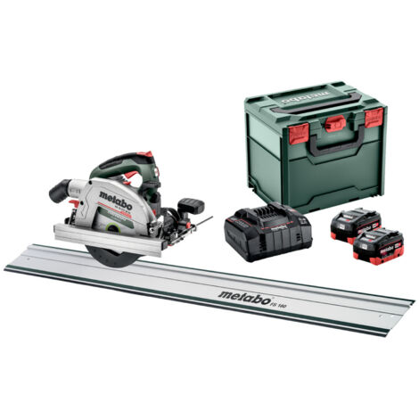 Metabo Akku-Handkreissäge KS 18 LTX 66 BL Set mit Führungsschiene FS 160 metaBOX 340 18V 2x8Ah LiHD + ASC 145