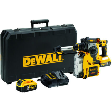 DeWalt Akku-Kombihammer, 18 V, incl. 2x Akku XR 5 Ah, Schnellladegerät, Schnellspann-Bohrfutter, Staubabsaugung, Zubehör, TSTAK-Box