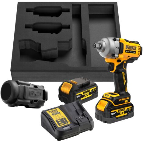 DeWALT Werkzeuge - 18V Akku-Schlagschrauber, 2x 5,0 Ah XR-Akkus, Gummihülle, Ladegerät DCF891P2G