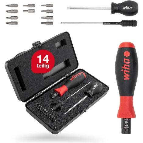 Wiha Drehmoment-Schraubendreher 0,8-5,0 Nm inkl. Box + Bitset TorqueVario®-S, 14-tlg., Pozidriv/ TORX®/ Innensechskant/ Phillips (26893)